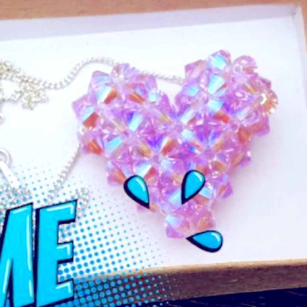 Heart shaped Swarovski crystals, silver necklace
